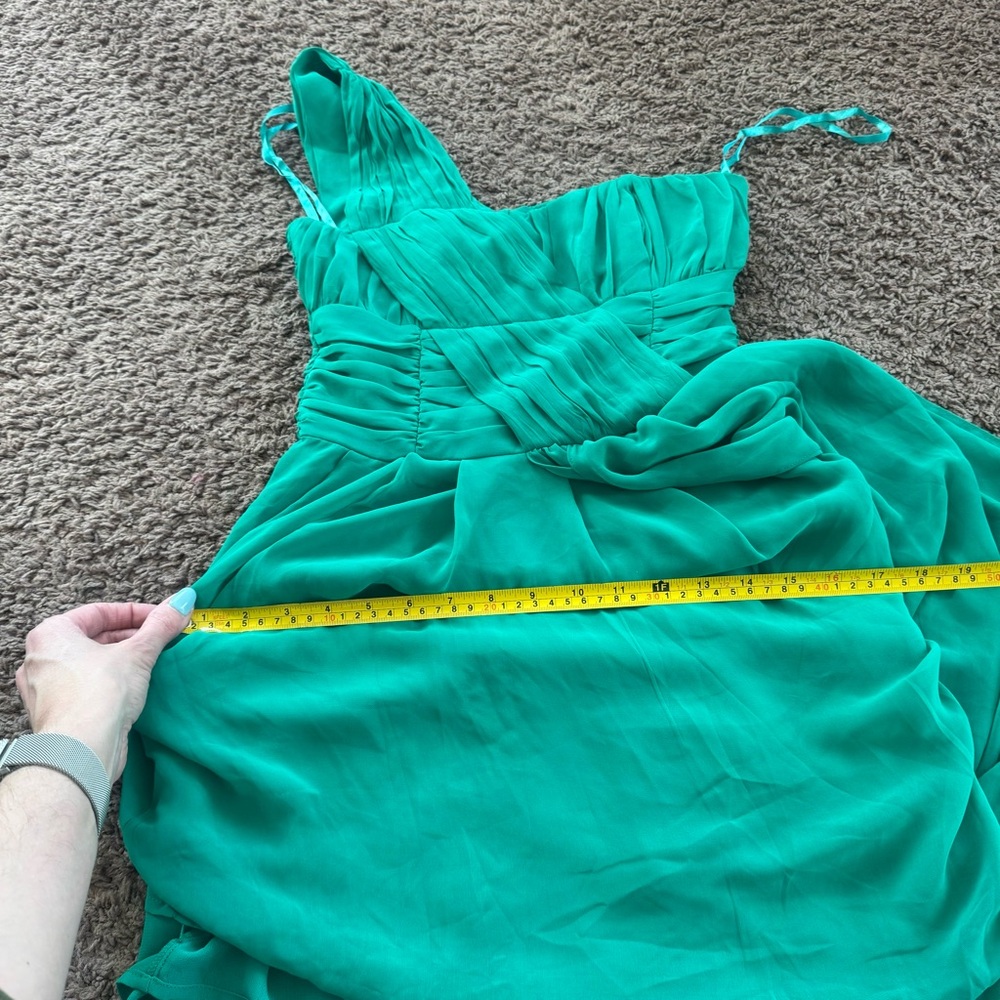 H&M One-Shoulder DRESS Green Pleated Chiffon Asymmetrical Hem Bridesmaid 4 - Picture 11 of 11